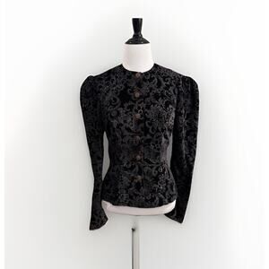 Gunne Sax Black and Gray Brocade Blazer